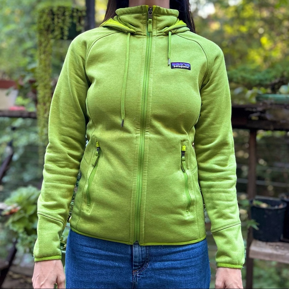 Patagonia Jacket Women's XS Tech Fleece Hoodie Full Zip Bright Lime Green Ski
